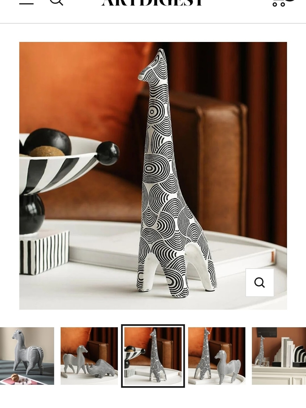 Black & White Patterned Giraffe Sculpture